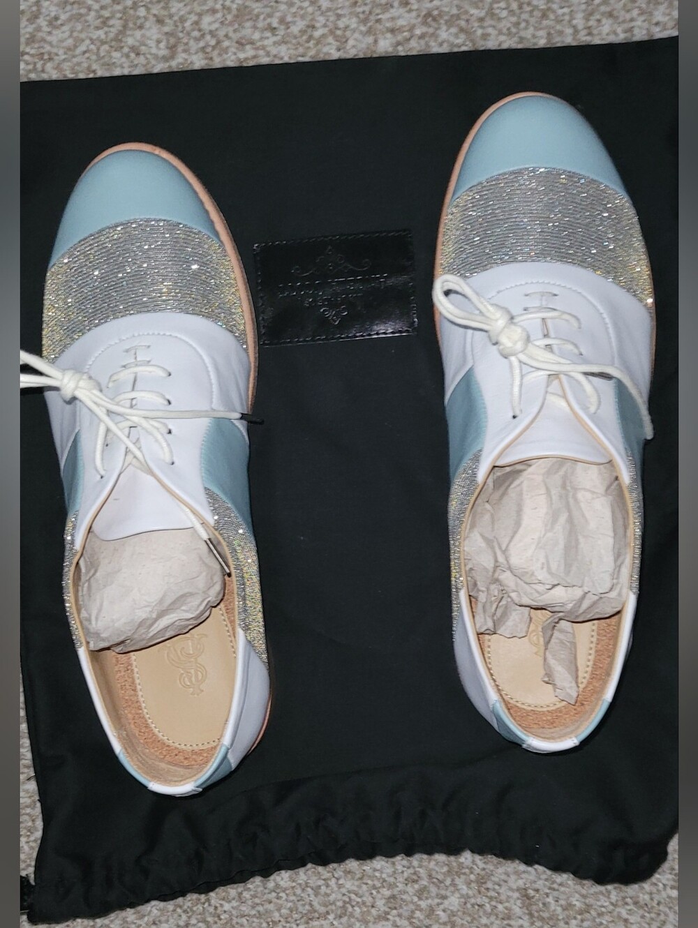 The Office of Angela Scott Women's Mr. Smith Blue White Leather Oxfords Sz 8.5M